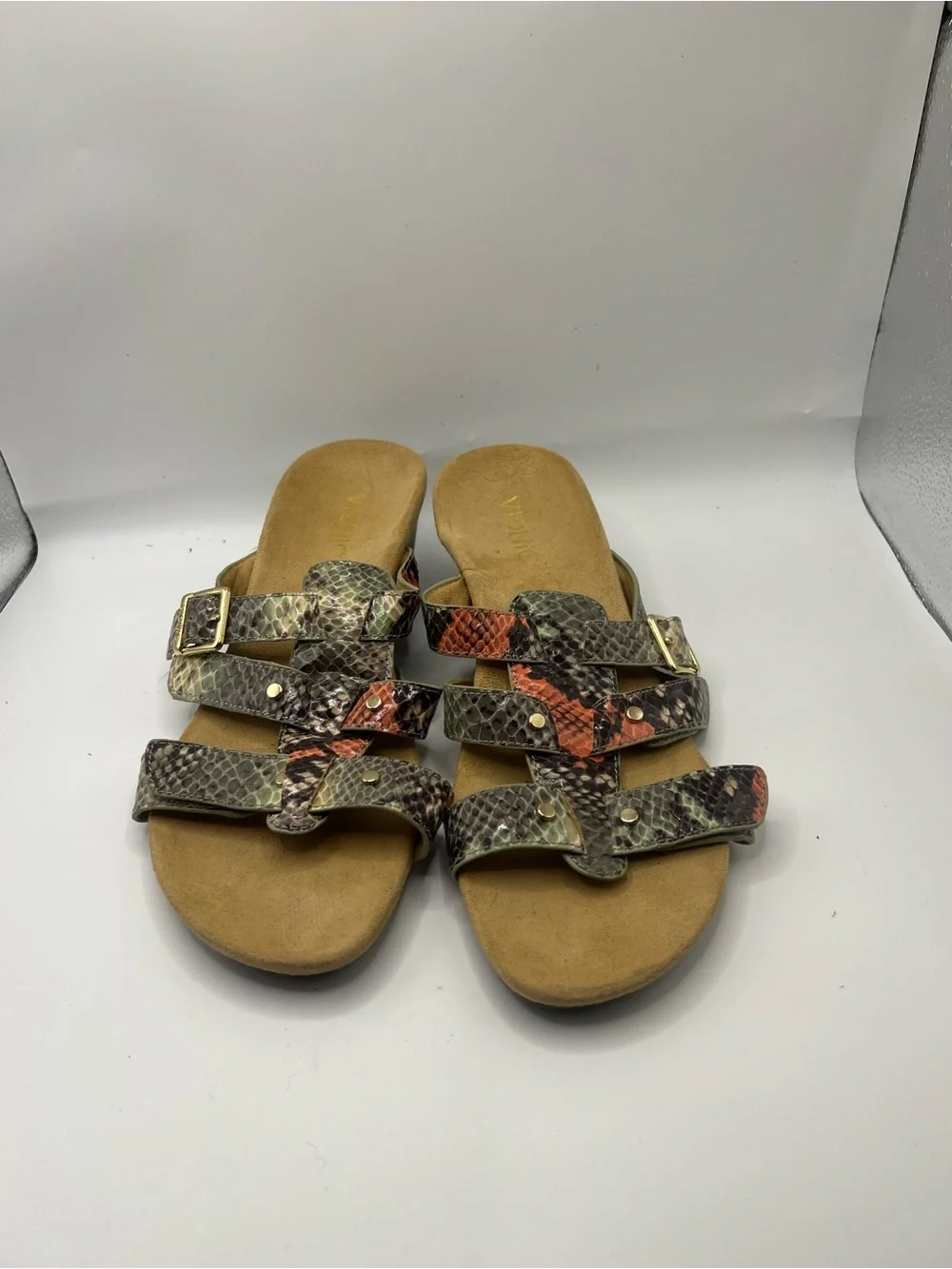 Vionic Women's Multi Snake-Print Wedge Sandals - Neutral with Red Accents